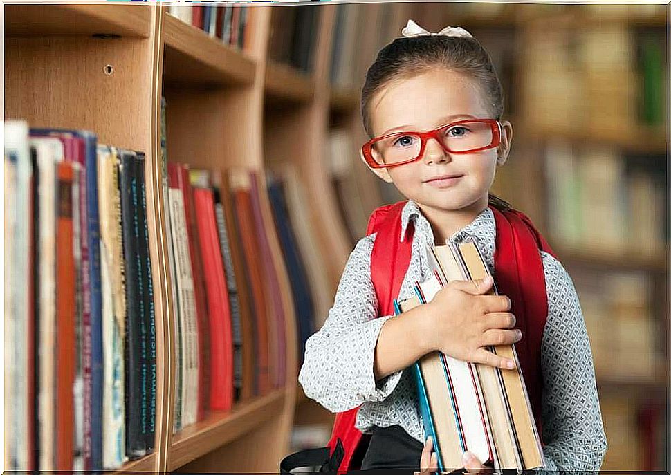 Girl with books.