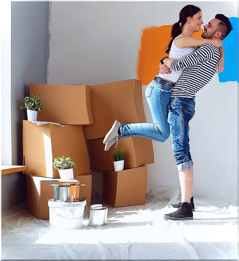 couple hugging while moving