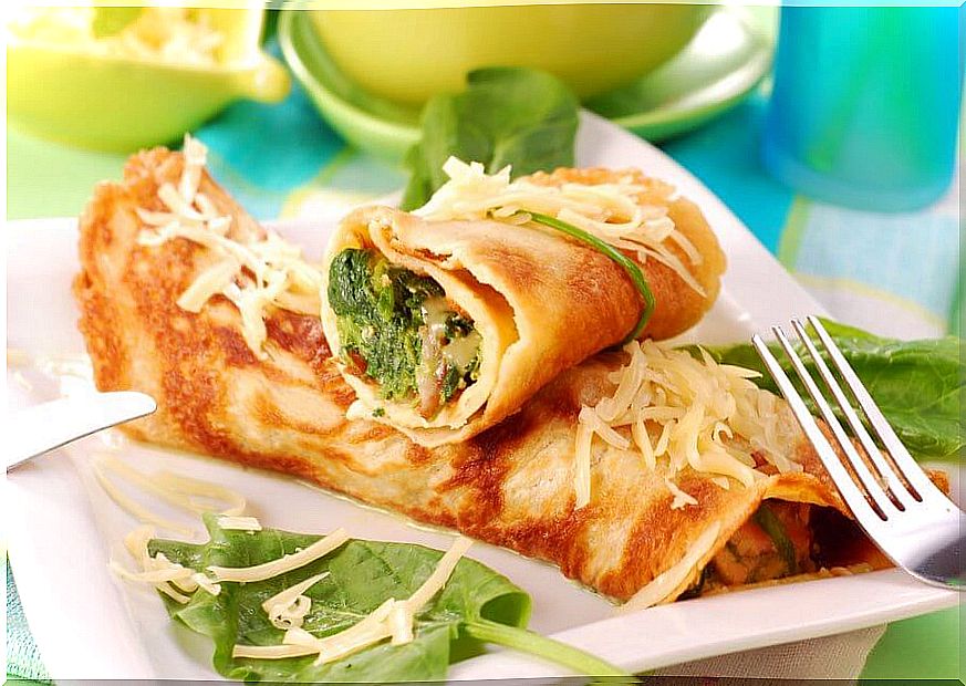 Shrimp and spinach crepes